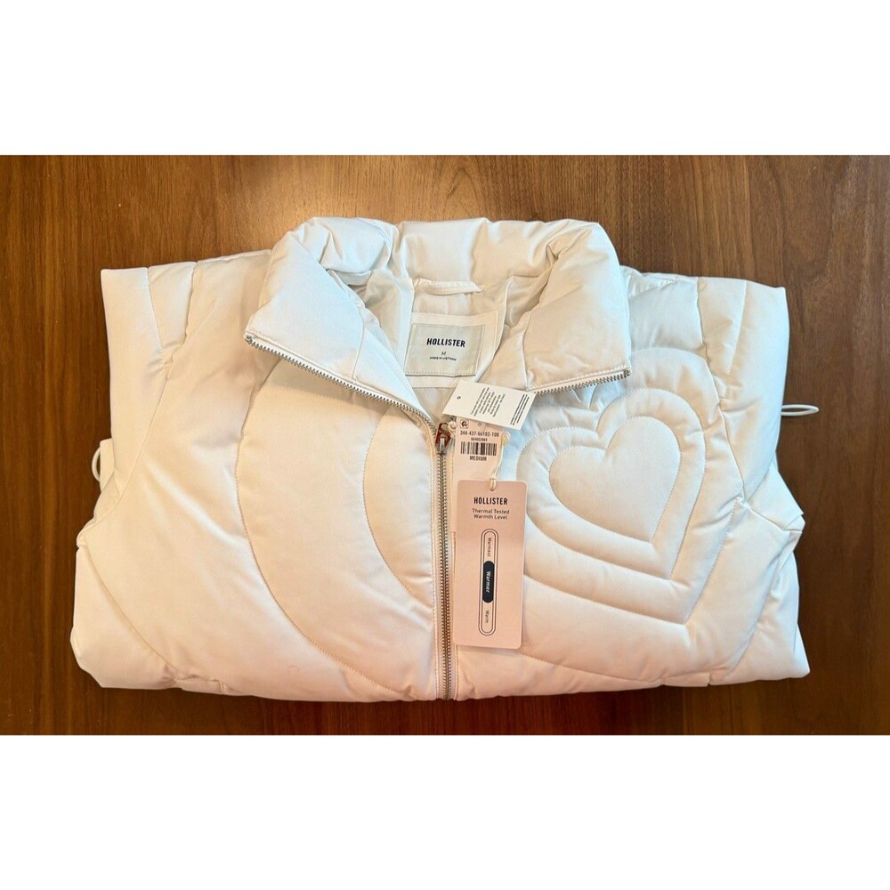 Hollister Quilted Full Zip Puffer Jacket White Women's M Thermal Tested